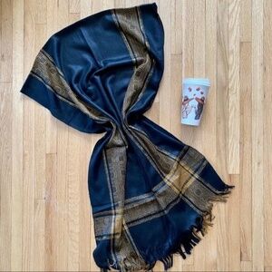 Handmade Guatemalan Lightweight Scarf Black & Gold Metallic Paisley Wrap Shawl